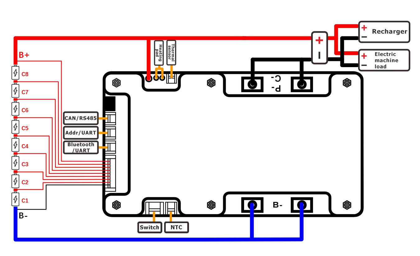 WOXUN SMART BMS with NTC Li-ion LFP 6S 7S 8S 10S  24V 36V M SERIES 150A 200A 300A 400A 500A